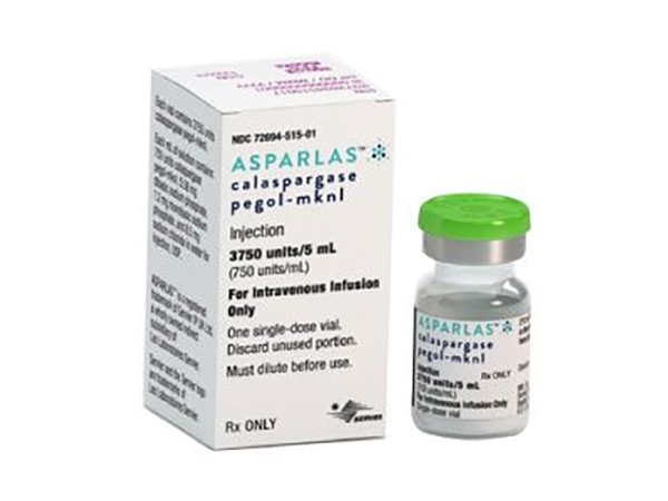 ASPARLAS, Food and Drug Administration approved calaspargase pegol-mknl an asparagine specific enzyme, as a component of a multi-agent chemotherapeutic regimen for acute lymphoblastic leukemia (ALL) in pediatric and young adult patients age 1 month to 21 years. Manufacturer: Servier Pharmaceuticals LLC)