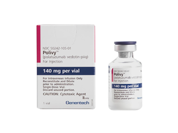 POLIVY is used with other medicines (a rituximab product, cyclophosphamide, doxorubicin, and prednisone) as a first treatment for adults who have moderate to high risk diffuse large B-cell lymphoma (DLBCL), not otherwise specified (NOS) or high-grade B-cell lymphoma (HGBL). Manufacturer: Roche