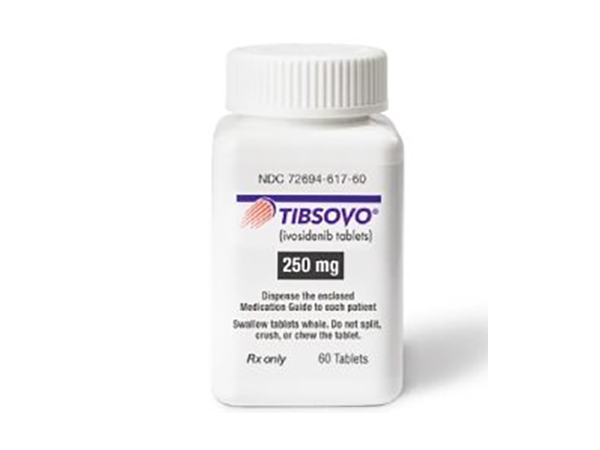 TIBSOVO is indicated for the treatment of adult patients with relapsed or refractory acute myeloid leukemia (AML) with a susceptible isocitrate dehydrogenase-1 (IDH1) mutation. Manufacturer: Servier Pharmaceuticals