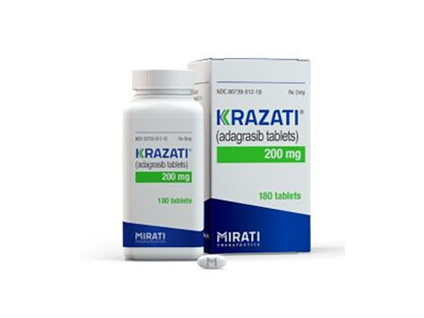Adagrasib is used to treat certain types of non-small cell lung cancer (NSCLC) that has spread to nearby tissues or to other parts of the body or cannot be removed by surgery in adults who have received at least one other treatment. Adagrasib is in a class of medications called KRAS inhibitors. Manufacturer: Mirati Therapeutics, Inc., a Bristol Myers Squibb company, Princeton, NJ.