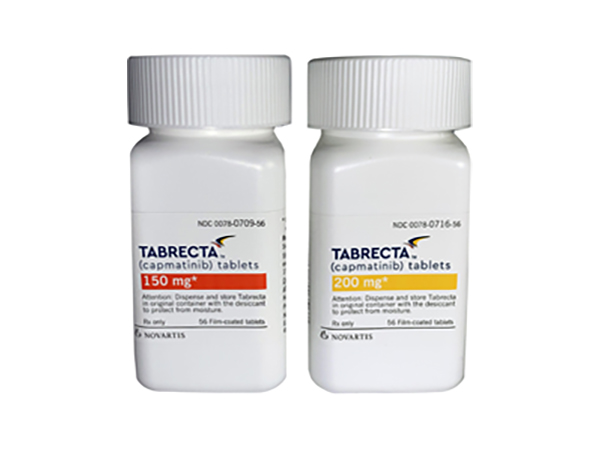 TABRECTA is indicated for the treatment of adult patients with metastatic non-small cell lung cancer (NSCLC) whose tumors have a mutation that leads to mesenchymal-epithelial transition (MET) exon 14 skipping as detected by an FDA- approved test. Manufacturer: Incyte and licensed to Novartis