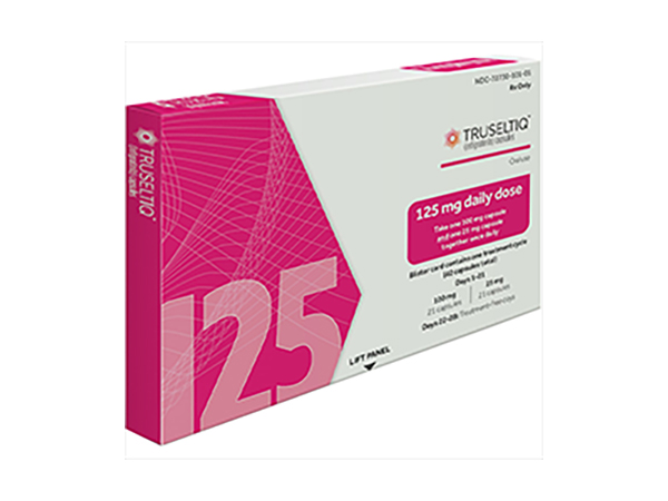 Truseltiq (infigratinib) is used to treat certain types of bile duct cancer in adults who've already tried different therapies. This medication is a type of kinase inhibitor. Manufacturer: QED Therapeutics, an affiliate of BridgeBio Pharma, Inc. and Helsinn Group