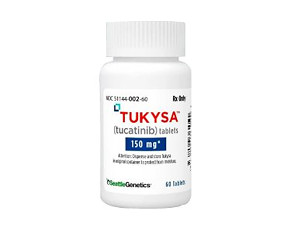 TUKYSA (tucatinib) is a targeted oral treatment for adults with HER2-positive breast cancer or colorectal cancer:Manufacturer: Seattle Genetics, Inc.