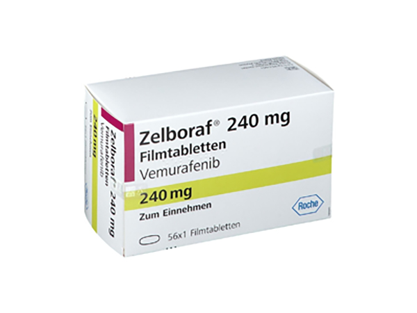 Zelboraf(vemurafenib) is used to treat melanoma that has spread to other parts of the body or can't be surgically removed. It's only used for patients whose melanoma tumor cells have a specific genetic mutation called BRAF V600. Manufacturer: Roche